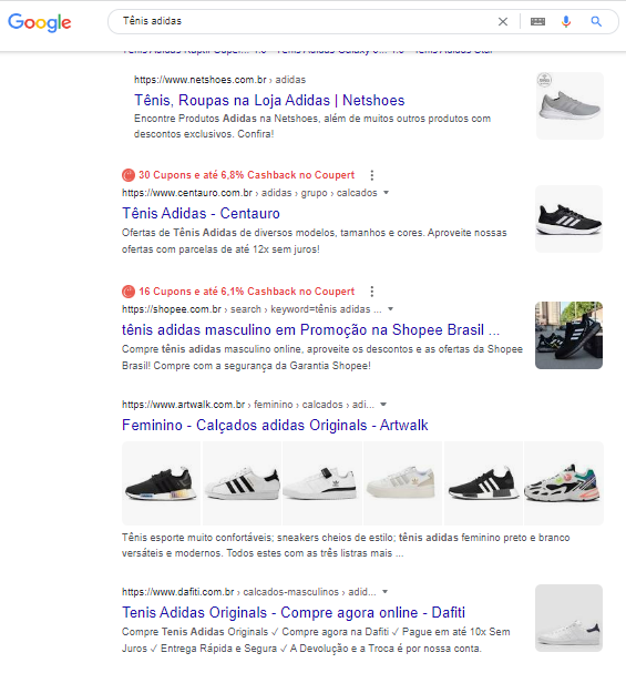 resultado de busca anúncios pesquisa google comércio eletrônico