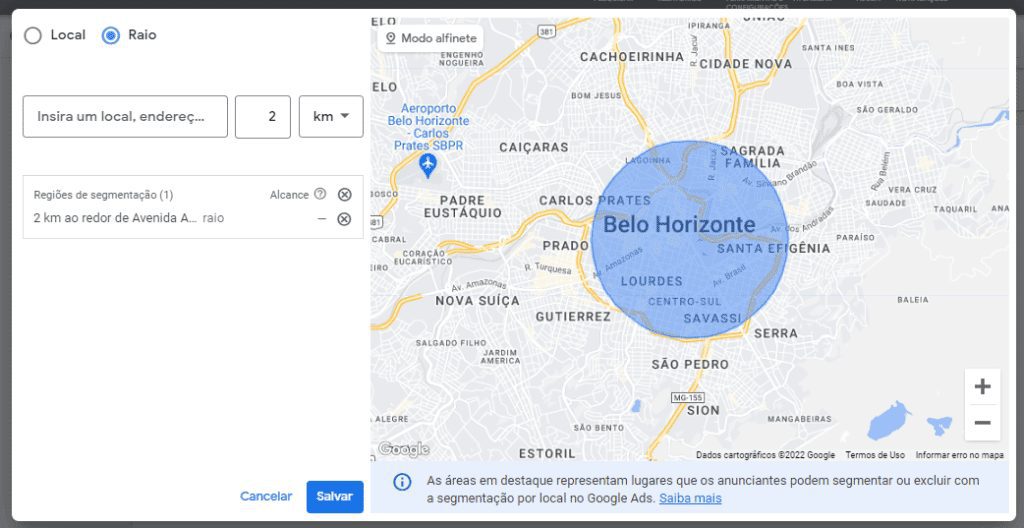 segmentação geográfica do google ads por raio
