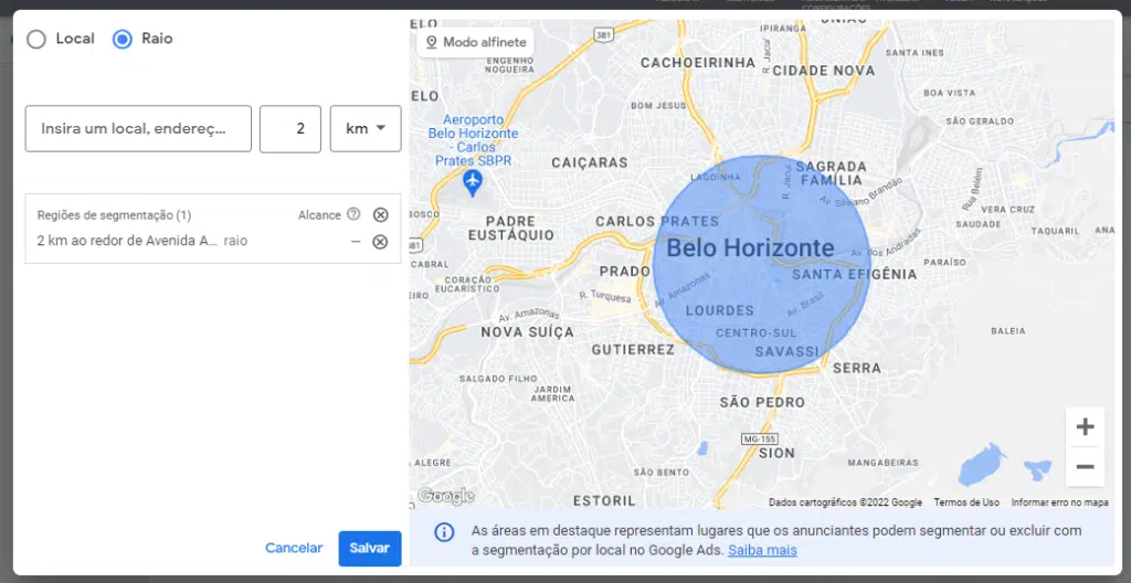 segmentação geográfica do google ads por raio