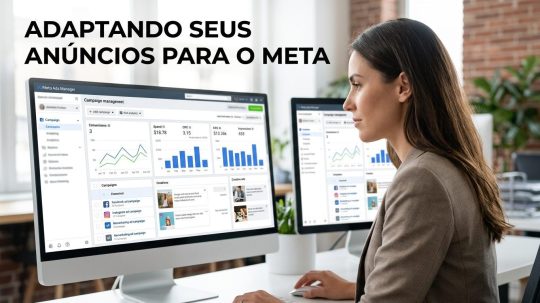 Dashboard de gerenciamento de campanhas Meta Ads com gráficos de desempenho e anúncios de Facebook, Instagram e remarketing